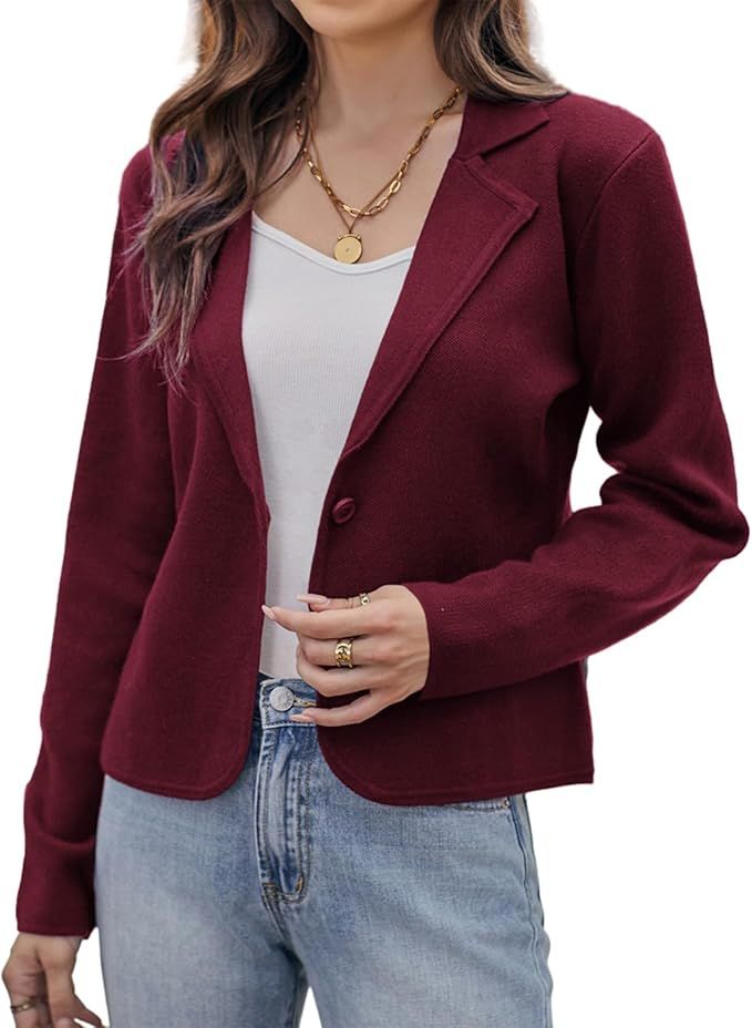 GRACE KARIN Women Sweater Blazer Casual Work Croppped Cardigan Lightweight Button Front Short Kni... | Amazon (US)