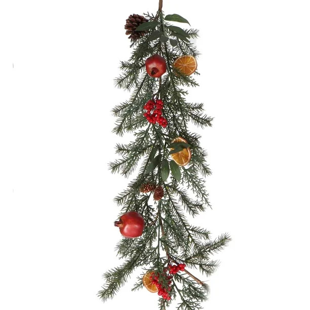 Holiday Time Pine Cone Pomegranate Red Berry and Orange Slice Fruit Garland, 6' - Walmart.com | Walmart (US)
