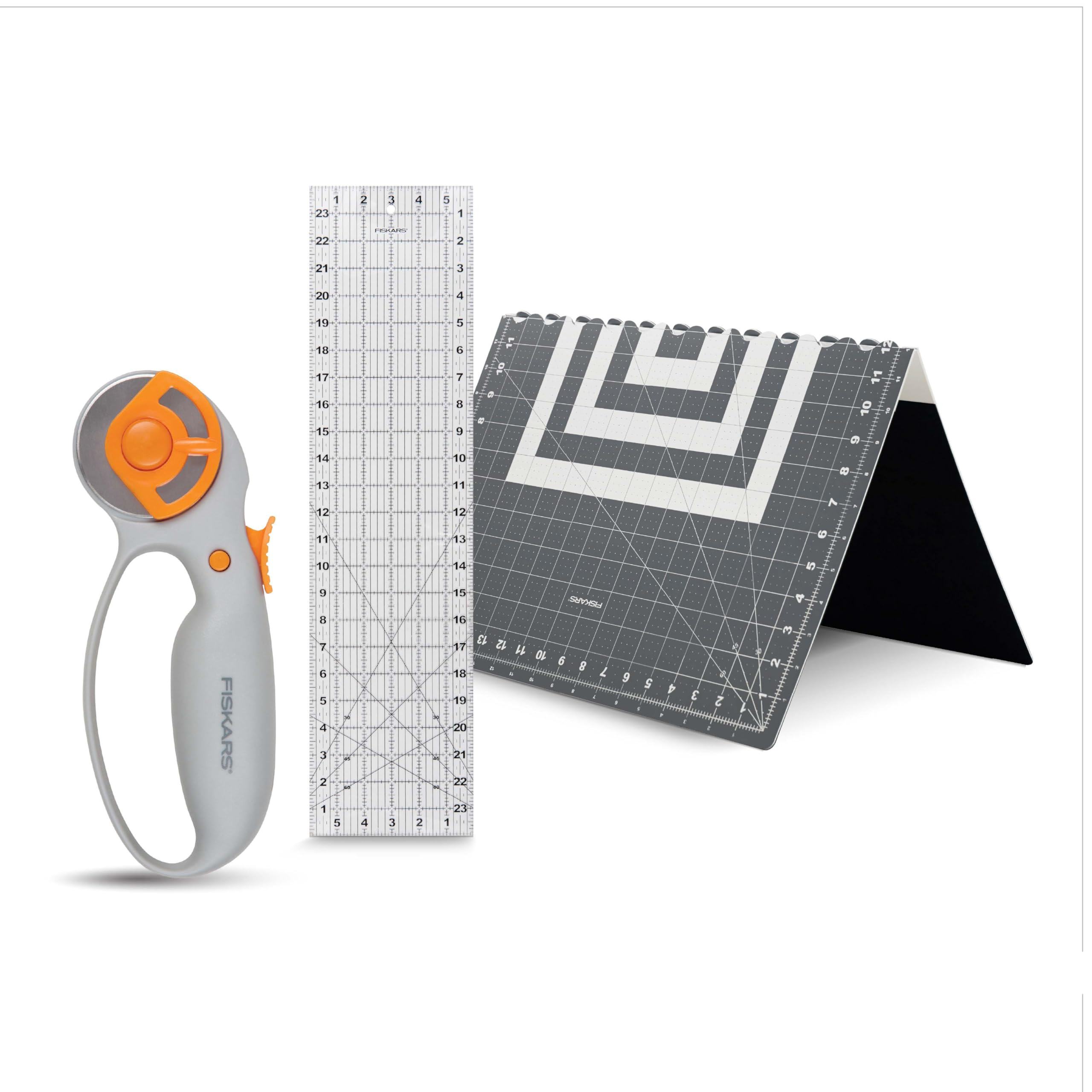 Fiskars 3-Piece Rotary Cutter Set with 45mm Fabric Rotary Cutter, Folding & Self-Healing Cutting ... | Amazon (US)