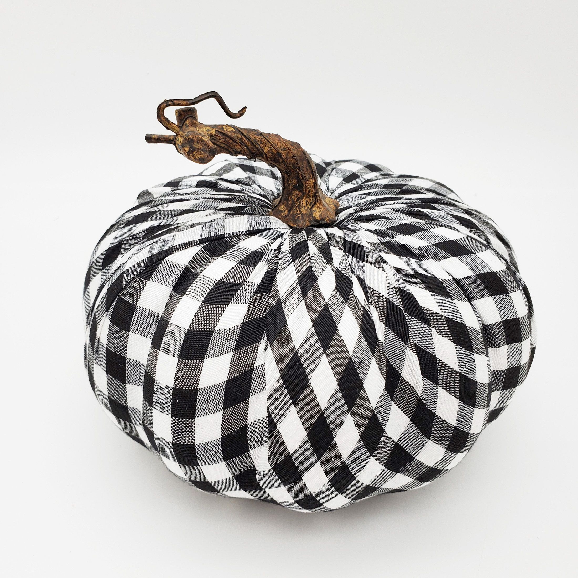 Way to Celebrate Harvest Decorative Short Black & White Gingham Fabric Covered Pumpkin, 8" X 6" | Walmart (US)