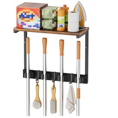 Broom Holder Wall Mount With Cleaning Supplies Organizer, Laundry Room Organization And Storage Shelves, Mop Hanger Broom Rack With Hooks, Home Improv | Wayfair North America