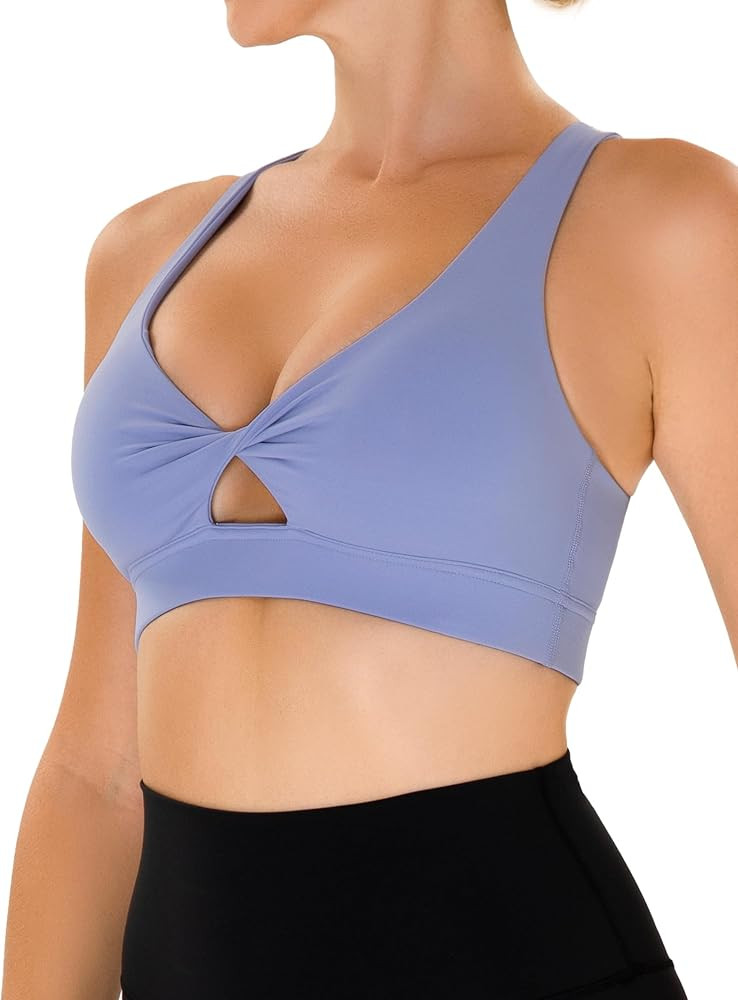 YUNOGA Women's Workout Push Up Bras Twist Front Cropped Yoga Bra with Removable Pads and Supporti... | Amazon (US)