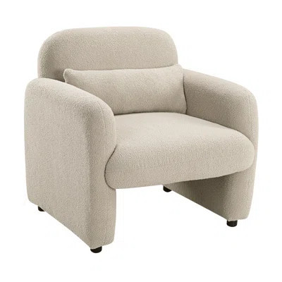 Cozy Beige Boucle Fabric Upholstered Chair With Plywood Frame, Foam - Pocket Coil System, And A Decorative Pillow For Bedroom Decor Modern Accent Atta | Wayfair North America