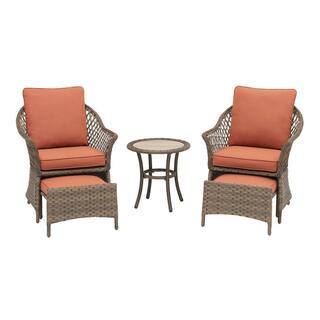 Hampton Bay Valley Spring 5-Piece Wicker Patio Conversation Set with Sienna Cushions 535.0450.000 | The Home Depot