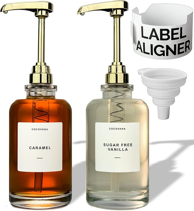 Cocovana Coffee Syrup Dispenser 500 ml, 102 Labels & Aligner, Large Coffee Syrup Pump for Coffee ... | Amazon (US)