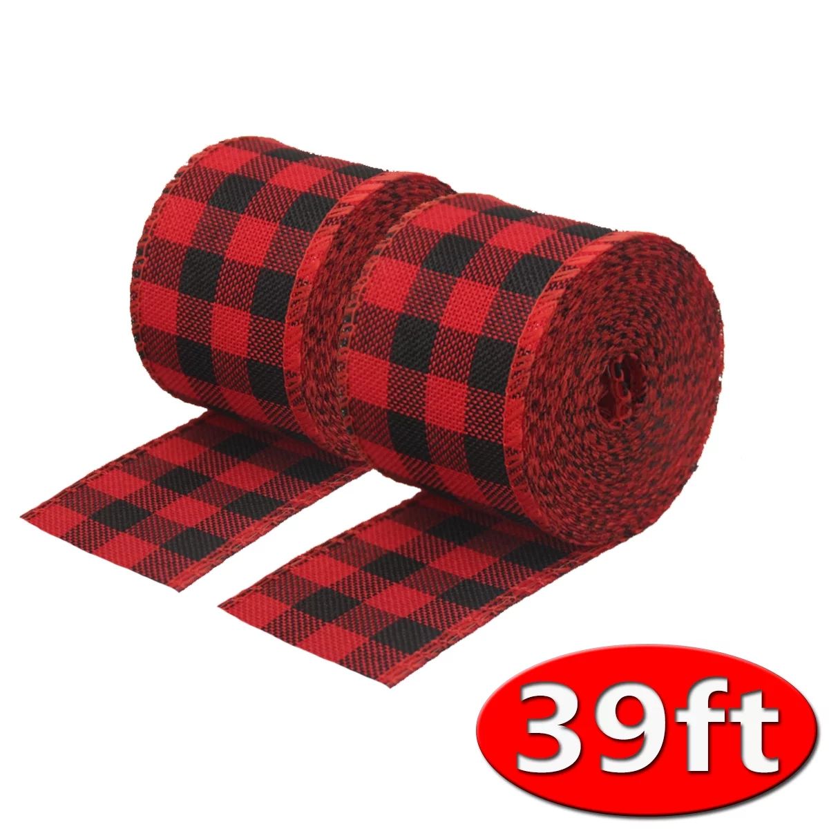 Red and Black Plaid Burlap Ribbon Wired Ribbon Christmas Wrapping Ribbon for Christmas Crafts Dec... | Walmart (US)
