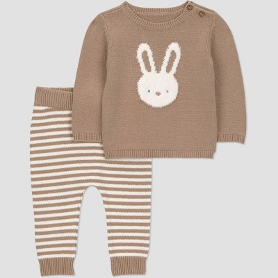 Carter's Just One You® Baby Boys' 2pc Bunny Sweater Top and Pants Set - Tan Newborn | Target