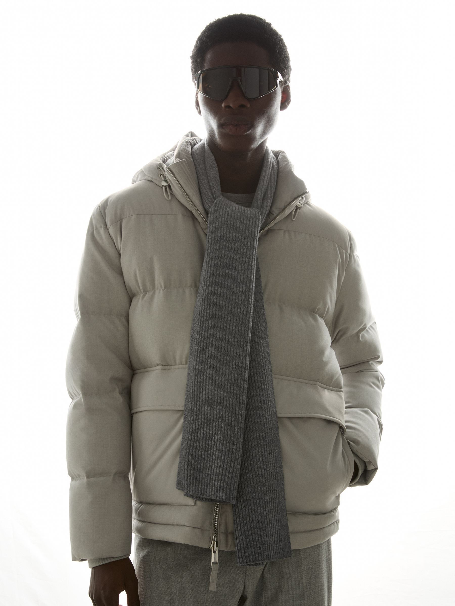 Ribbed Merino Scarf in Mid Grey Melange | Reiss UK