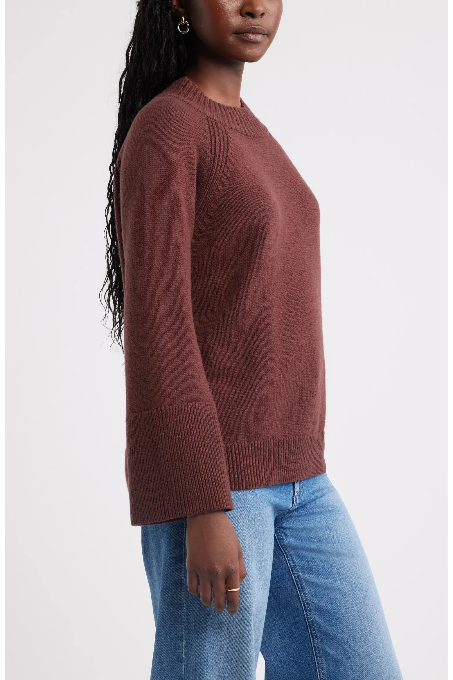 Bell Sleeve Mock Neck Merino Wool & Cotton Sweater (Women) | Nordstrom | Nordstrom