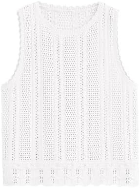 KIRUNDO Beach Vacation Clothes for Women Spring Summer Crochet Sweater Vest Tank Tops Cover Ups R... | Amazon (US)
