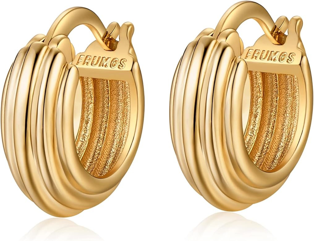 18K Gold Plated Chunky Hoop Earrings for Women Fashion Thick Gold Hoops Set Jewelry for Birthday ... | Amazon (US)