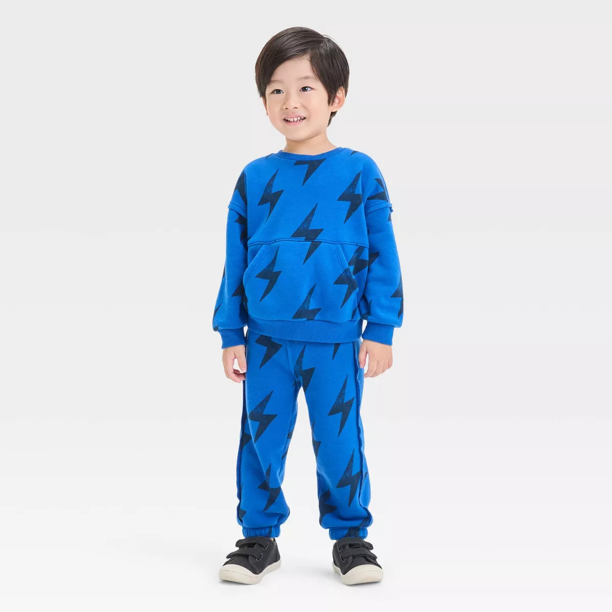 Grayson Mini Toddler Boys' Lightening Bolt Fleece Crewneck and Jogger Pants Set- Blue 3T | Target