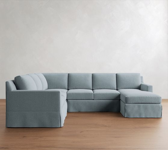 York Square Arm Slipcovered 4-Piece Chaise Sectional  (115") | Pottery Barn (US)
