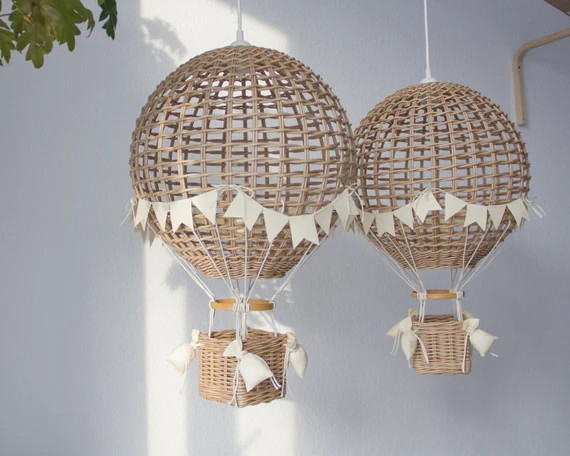 Hanging Bedside Hot Air Balloon Wicker Lamp Shades Night | Etsy | Etsy (US)