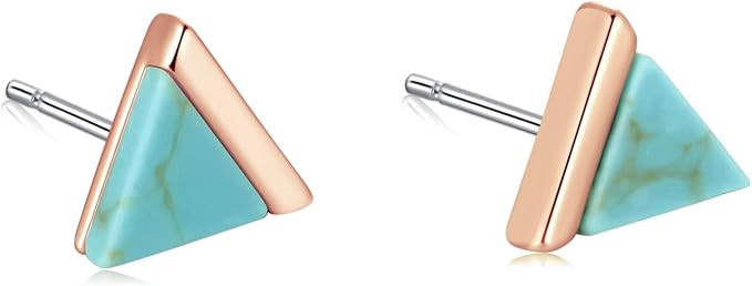 Turquoise Stud Earrings for Women 18K Gold Plated Hypoallergenic Small Studs Geometric Nickel Fre... | Amazon (US)