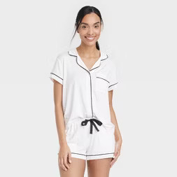 Women's Beautifully Soft Short Sleeve Notch Collar Top and Shorts Pajama Set - Stars Above™ Whi... | Target