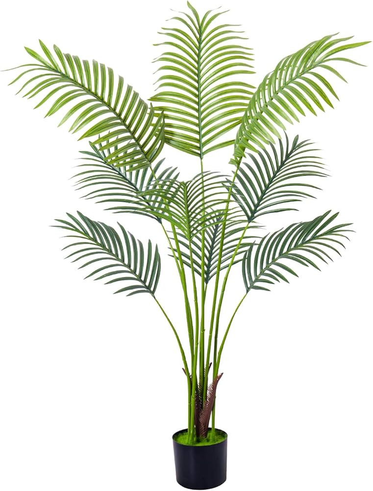 4FT Artificial Areca Palm Plant with Natural Trunks & Real Touch Leaves,Fake Palm Tree with Stabl... | Amazon (US)