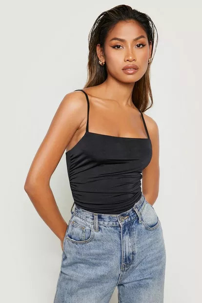 Ruched Detail Strappy Square Neck Bodysuit | Boohoo.com (US & CA)