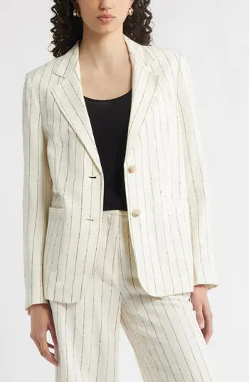 Nordstrom The Liv Boyfriend Pinstripe Blazer in Ivory- Black Pinstripe at Nordstrom Rack, Size Small | Nordstrom Rack