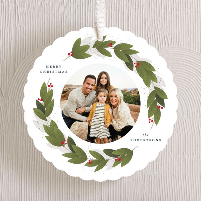 "Holiday Wreath" - Customizable Holiday Ornament Cards in White by Shari Margolin. | Minted