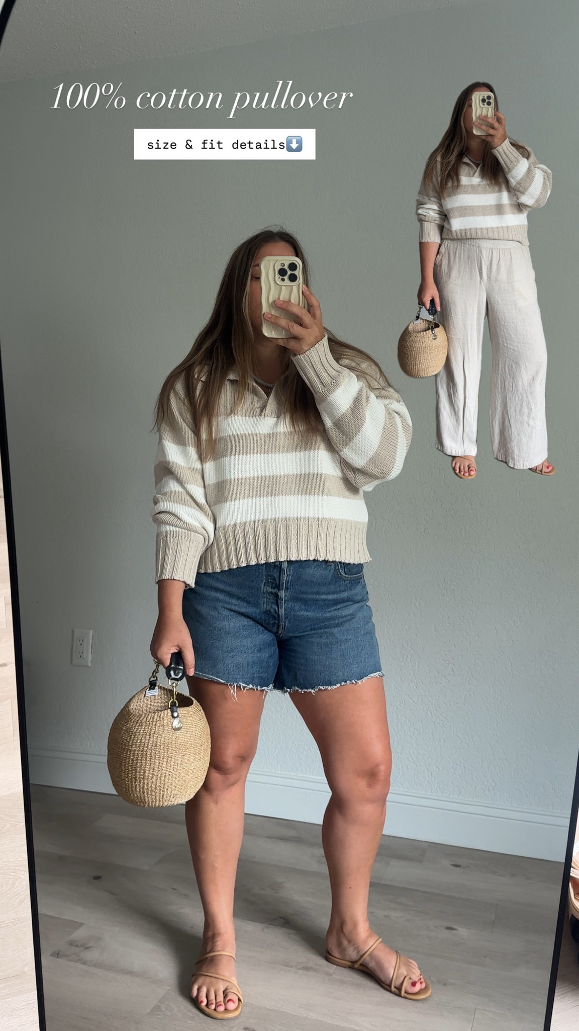 Quince cotton sweater

True to size

Semi cropped style

Im wearing s medium

Shorts i size up one - no stretch

Ludo sandals true to size but run narrow 