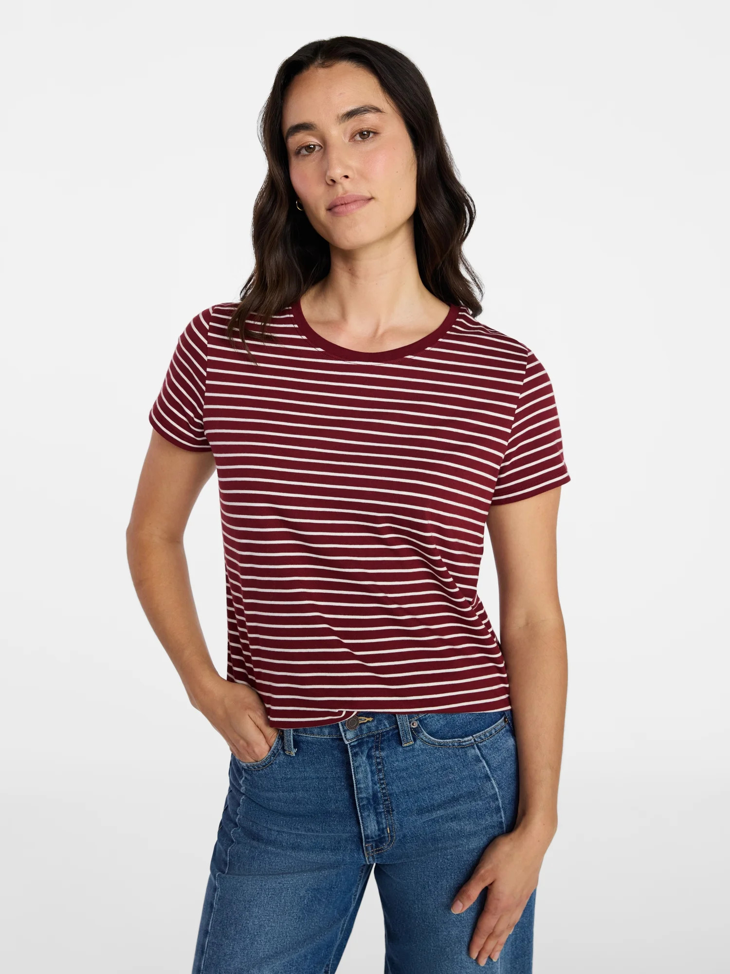 Time and Tru Women's Cotton Crewneck Tee with Short Sleeves, Sizes XS-XXXL | Walmart (US)