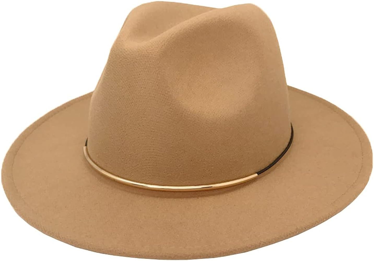 HUDANHUWEI Womens Fedora Hats with Belt Buckle Wide Brim Panama Fedora Cap | Amazon (US)