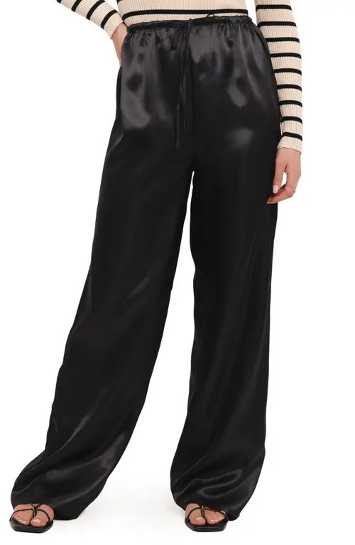 Petal & Pup Danae Wide Leg Satin Pants in Black at Nordstrom, Size Large | Nordstrom