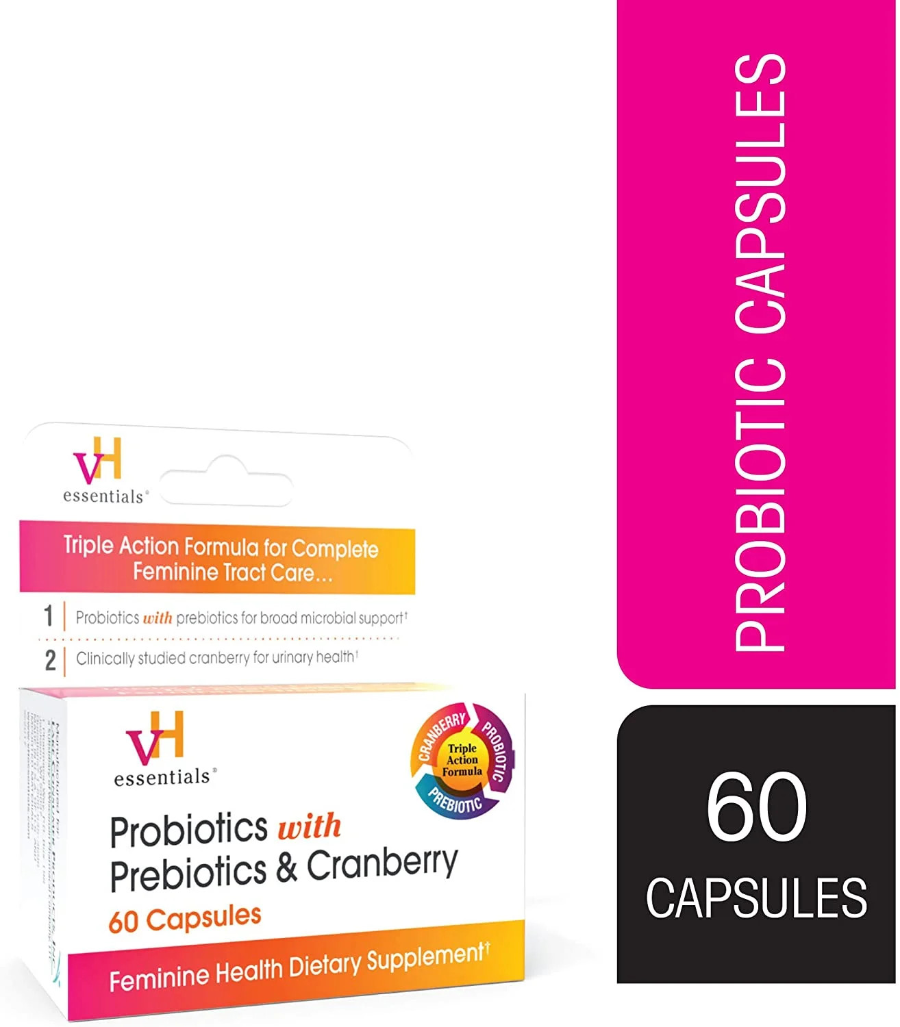 vH essentials Probiotics with Prebiotics and Cranberry Feminine Health Supplement, 60 Capsules, f... | Walmart (US)