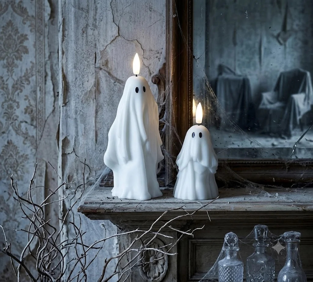 Flameless Ghost Pillar Candles - Set of 2, Real Wax LED Spooky Halloween Decor for Indoor Home Ta... | Walmart (US)