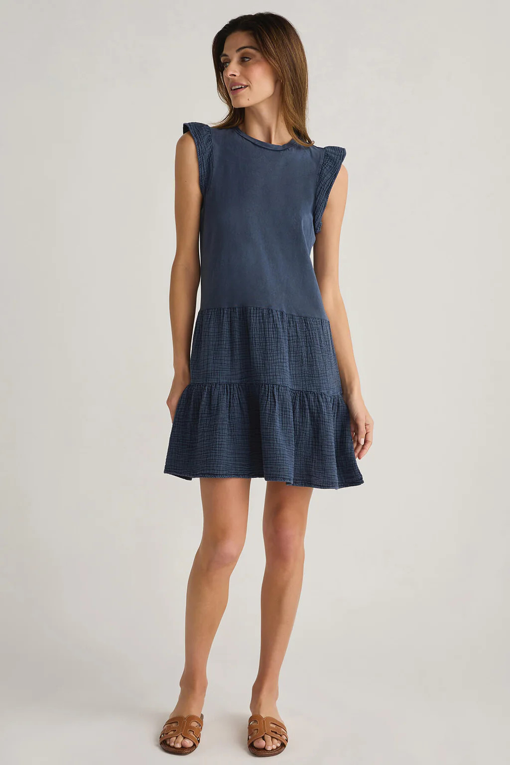 RD Style Arianne Bubble Gauze Ruffle Sleeve Dress | Social Threads