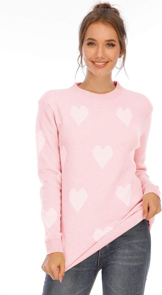 shermie Women's Cute Heart Knitted Sweaters Long Sleeve Crew Neck Pullover Sweater | Amazon (US)