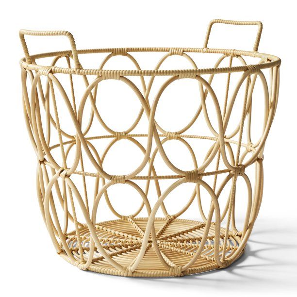 Better Homes & Gardens Large Natural Poly Rattan Open Weave Round Basket | Walmart (US)