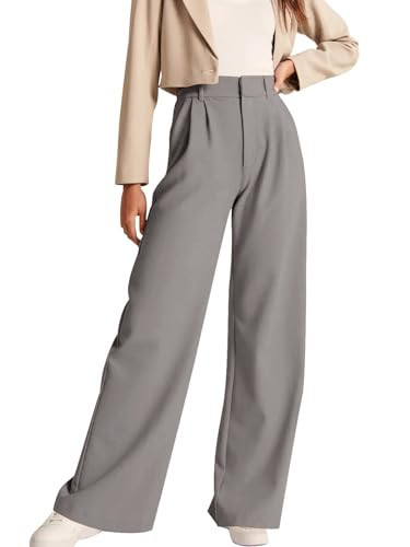 NIMIN Women's High Waisted Work Pants Office Business Casual Dress Pants Straight Leg Trousers with Pockets Grey Small | Amazon (US)