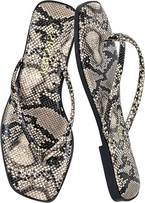 Flip Flops for Women Square Toe Flat Sandals for Women Comfortable Thong Sandals Vegan Leather Fl... | Amazon (US)