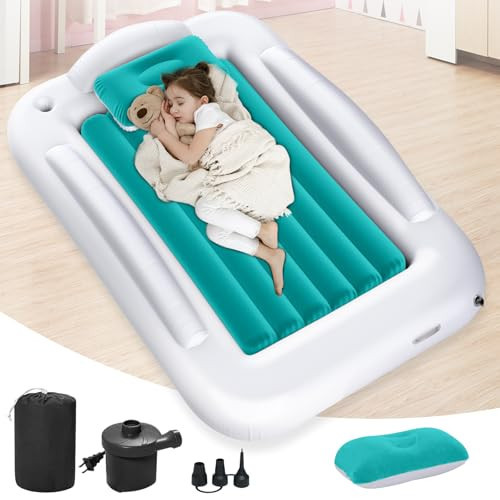 Abdtech Inflatable Toddler Travel Bed - Portable Toddler Kids Travel Bed with Safety Sides Complete Kids Air Mattress Set with High-Speed Pump, Ideal for Vacation Camping and Sleepover (60 Inches) | Amazon (US)
