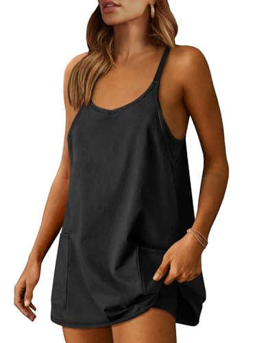 ANRABESS Women Athletic Dress Summer Tennis Workout Active Sports Mini Romper Dress Built in Shorts Travel Vacation Clothes Black Large | Amazon (US)