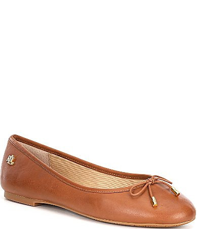 Lauren Ralph Lauren Jayna Bow Detail Leather Ballet Flats - 10M | Dillard's