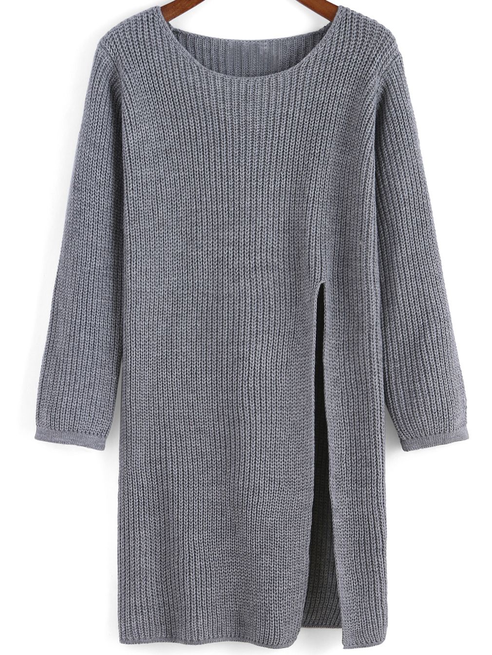 Grey Round Neck Split Knit Sweater | SHEIN