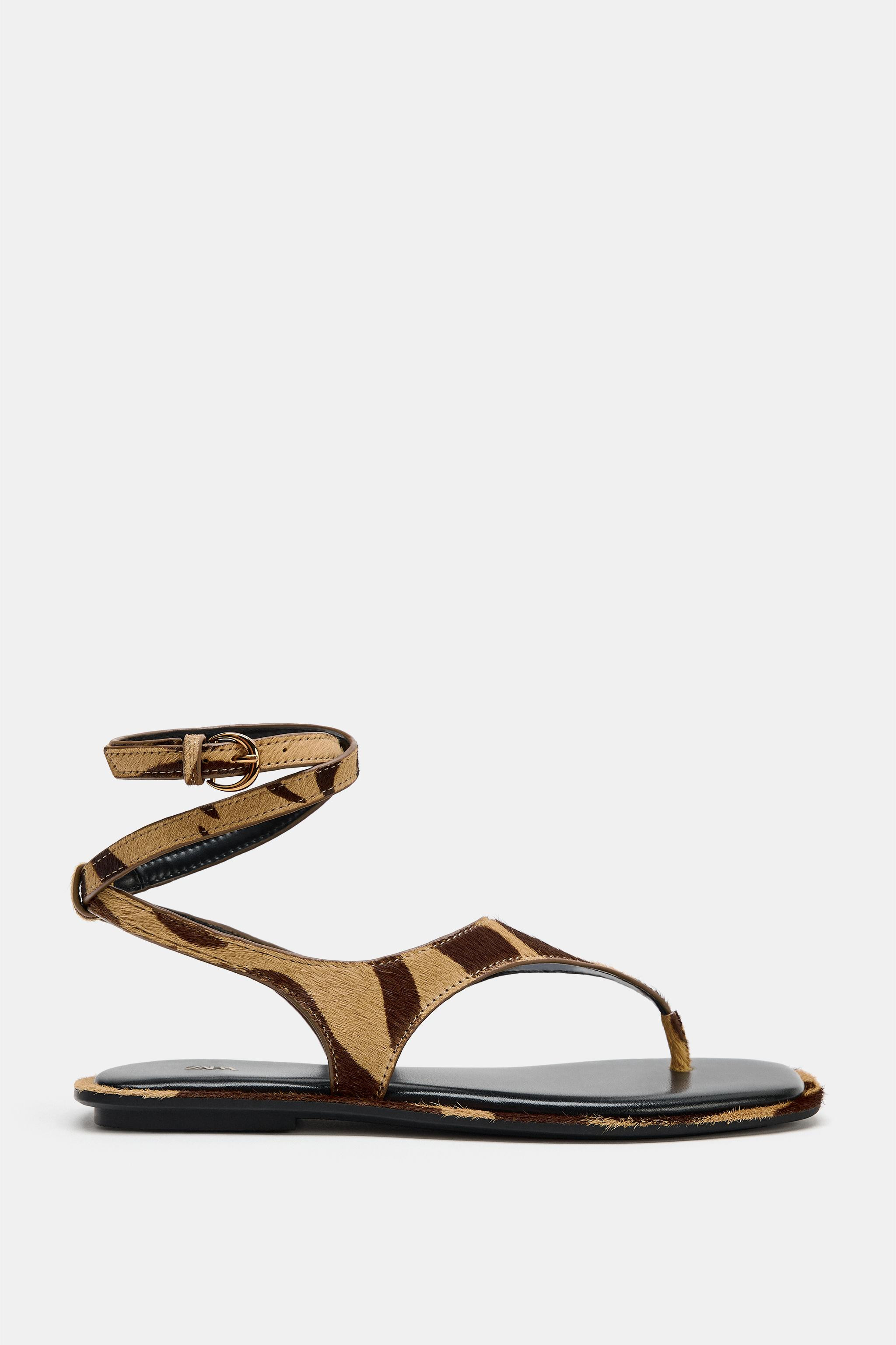 ANIMAL PRINT LEATHER SANDALS WITH FUR EFFECT | Zara US