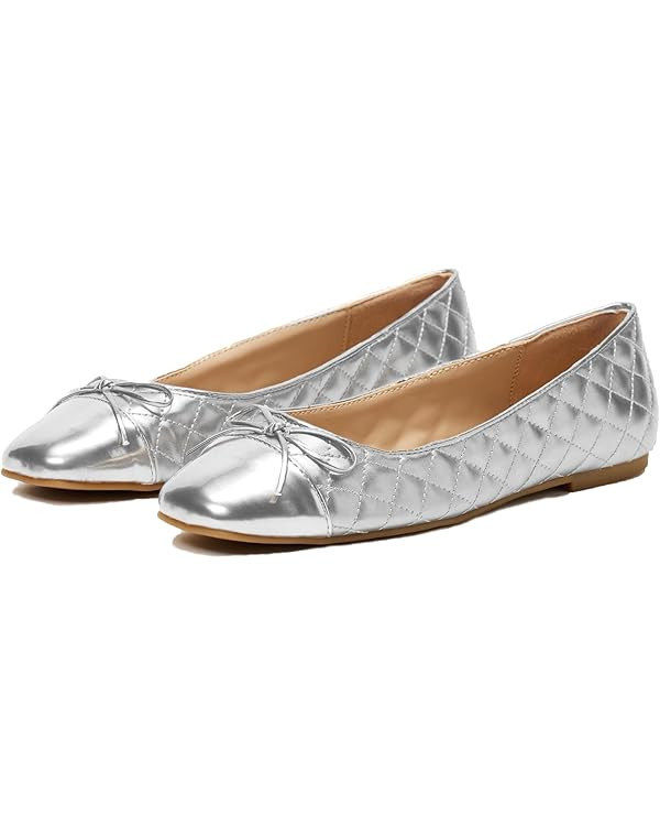 MOOMMO Women Cap Toe Flats Bow Slip On Ballet Flats Comfort Quilted Colorblock Flat Shoes Round T... | Amazon (US)