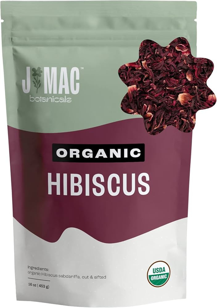 J Mac Botanicals, Certified Organic Hibiscus Flower (1 Pound), Hibiscus tea, cut & sifted hibiscu... | Amazon (US)