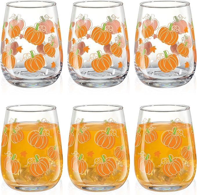 Maxcheck 6 Pack 18 oz Thanksgiving Wine Glasses Set Pumkin Stemless Wine Glasses Fall Party Drink... | Amazon (US)