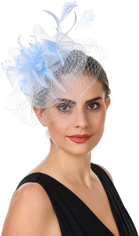 SAFERIN Women's Fascinators Feathers Tea Party Hat Veil Headband with Hair Clip for Cocktail Chur... | Amazon (US)
