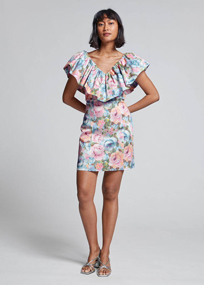Fitted V-Neck Frilled Detail Dress | & Other Stories US