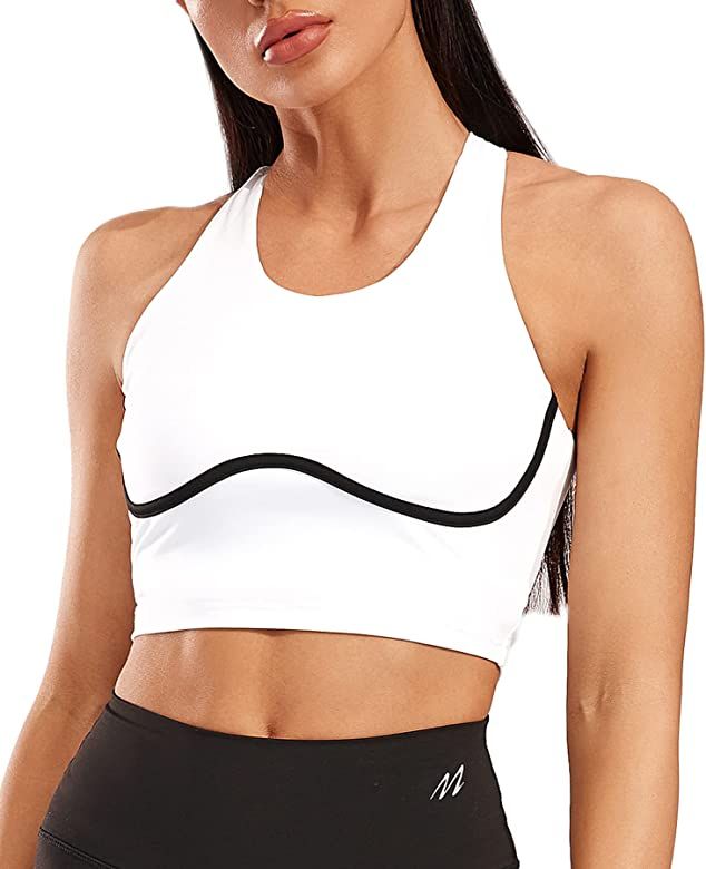 Move With You Women High Neck Longline Sports Bra Running Removable Padded Yoga Tank Tops | Amazon (US)