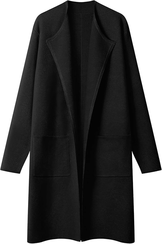 MEROKEETY Women's Open Front Coatigan Sweater Long Sleeve Casual Knit Lapel Cardigan Coat with Po... | Amazon (US)