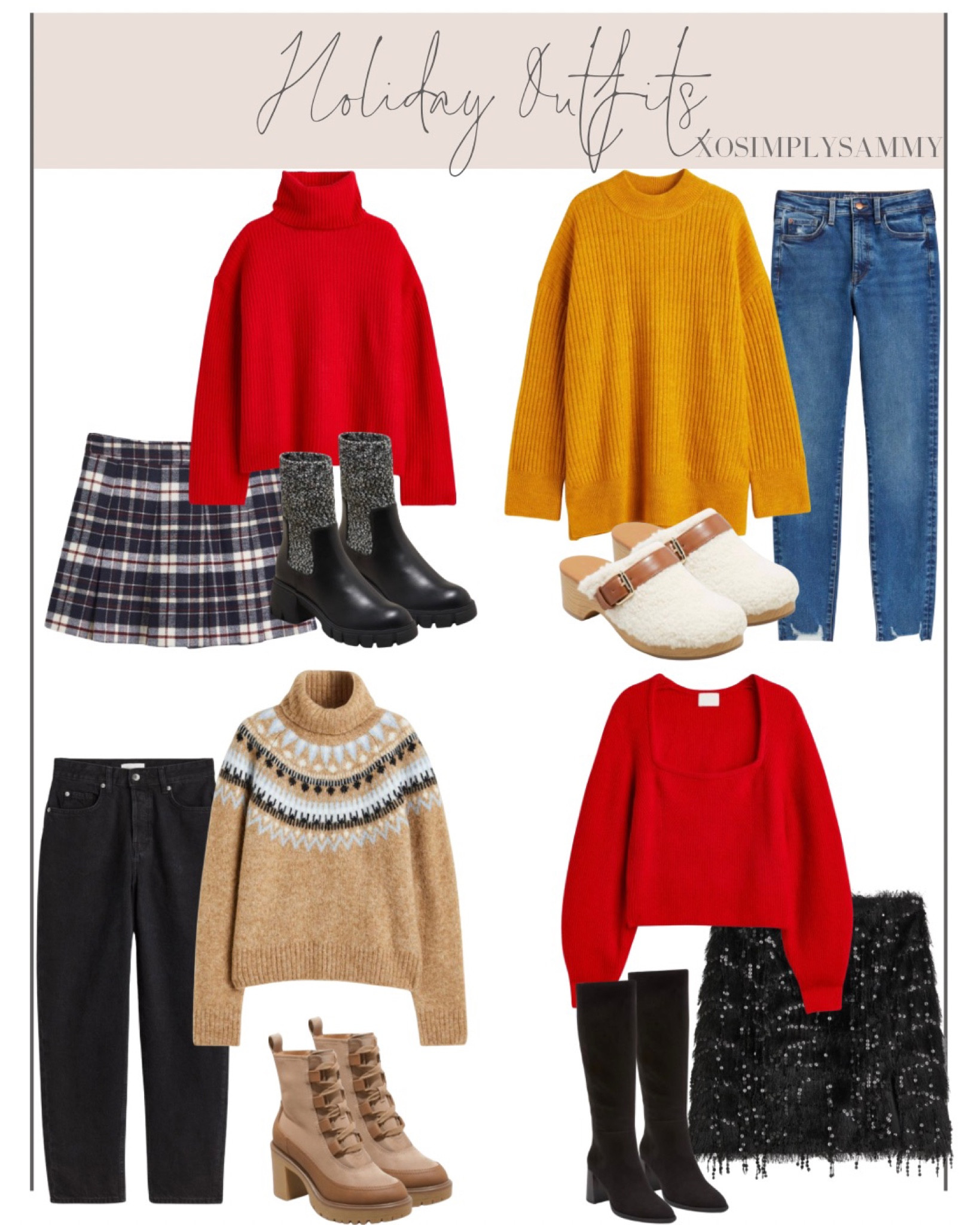 Holiday fashion outfits , thanksgiving outfits , Christmas outfits , red sweater , turtleneck sweaters , pleated knit skirt , high waisted jeans , wool clogs , black boots , brown boots , fall shoes , winter shoes , ankle boots , mid calf boots , knee high boots , holiday gift guides , gifts for her 

#LTKHoliday #LTKGiftGuide #LTKstyletip