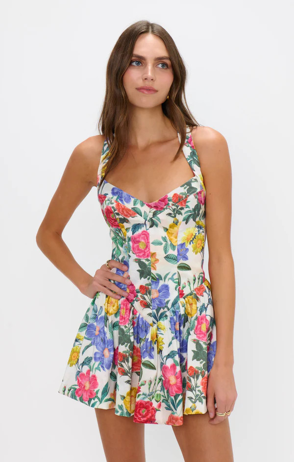 Abigail Mini Dress ~ Charm Peony White Taffeta | Show Me Your Mumu