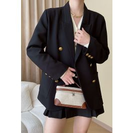 Peak Lapel Golden Double-Breasted Blazer | Chicwish